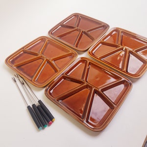 Vintage fondue plates, brown, 1970s dinner party