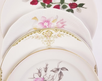 Vintage mismatched breakfast plates, floral