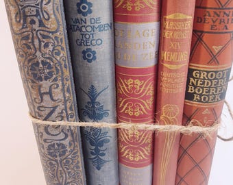 Lot of 5 large antique hardcover books, decorative