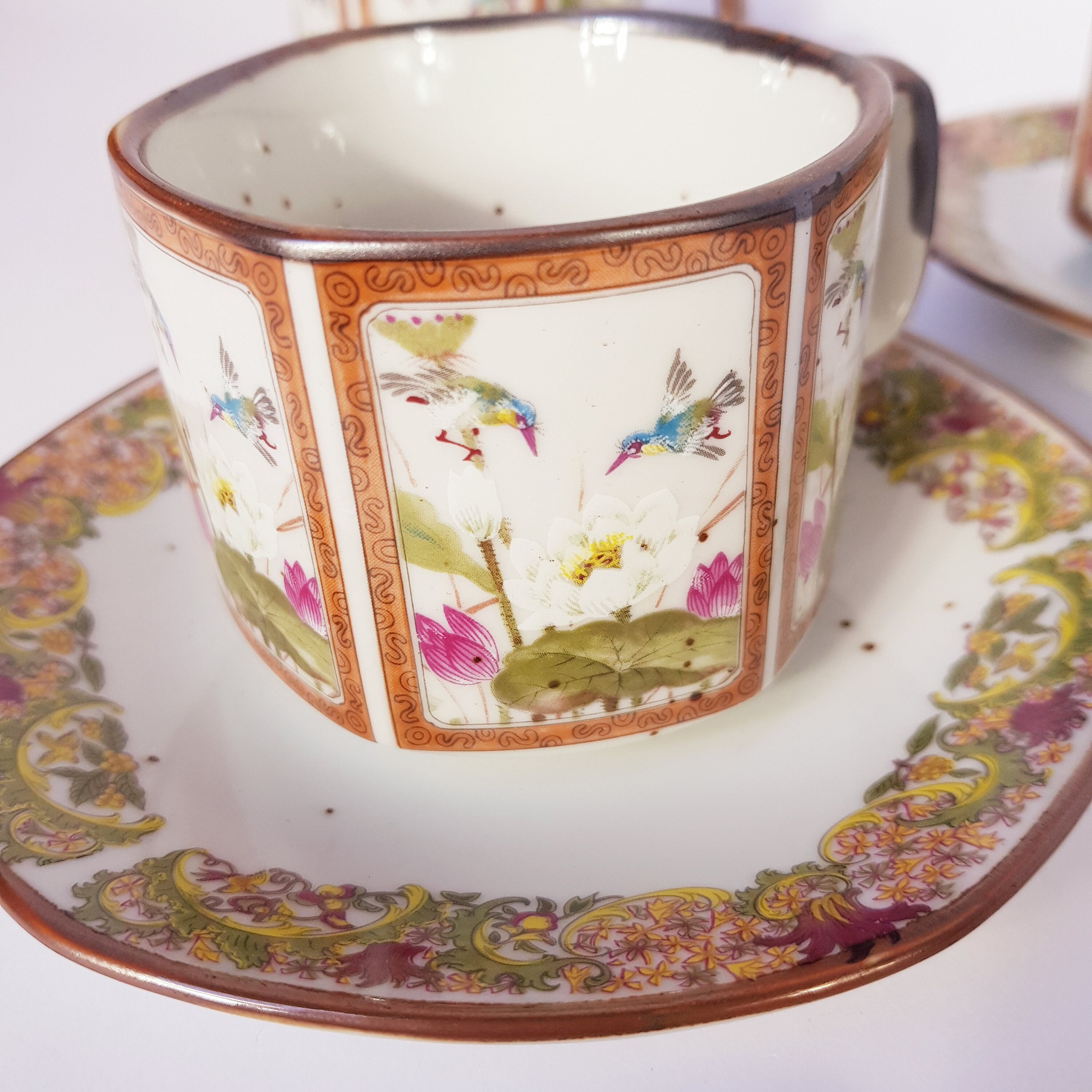 Japanese Cups and Saucers Toyo Ming Vintage Hexagon Lotus Etsy