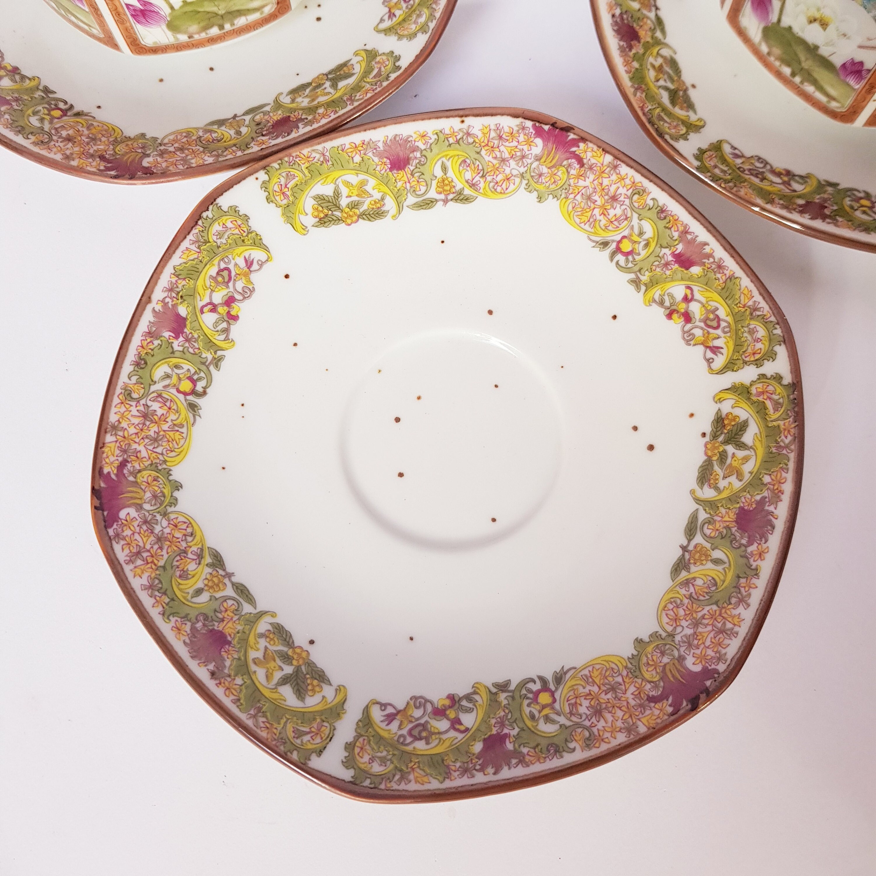 Japanese Cups and Saucers Toyo Ming Vintage Hexagon Lotus Etsy