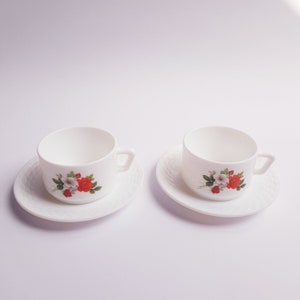 Vintage Arcopal France cups and saucers, floral design, 1970s