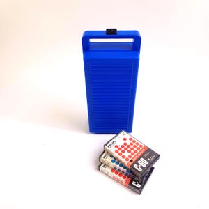 Portacassette vintage, anni '80, Porta musicassette, Tontarelli Italia, blu