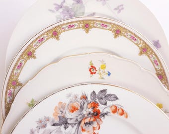 Vintage mismatched floral dinner plates 4x