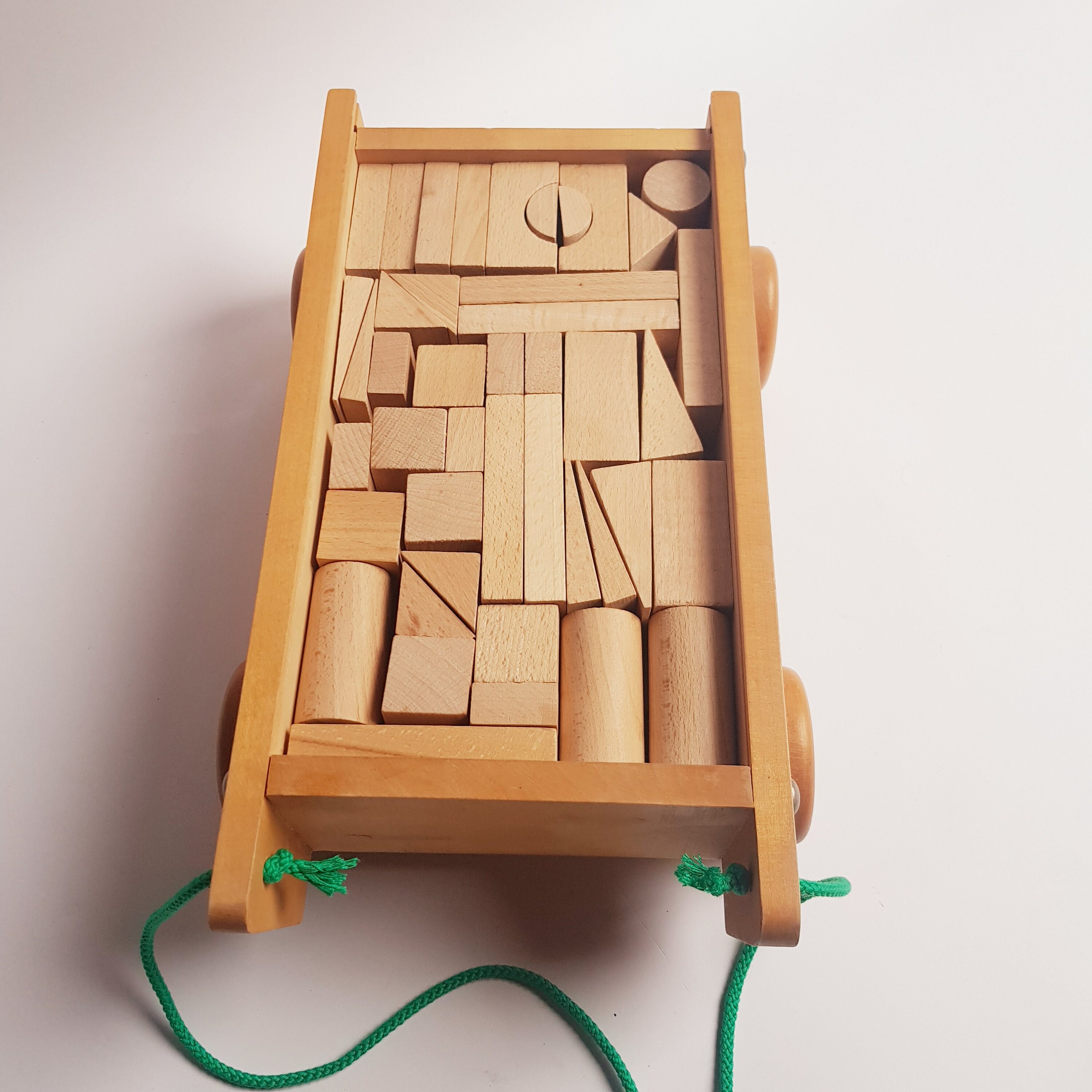 Vintage wooden cart with building blocks waldorf toy Etsy