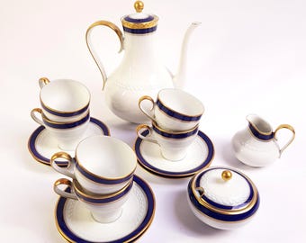 Hutschenreuther Echt Cobalt Coffee set - 6 cups and saucers- creamer- sugar bowl