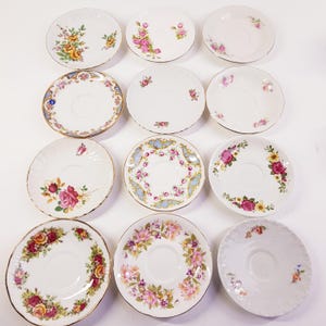 Vintage mismatched saucers 12,  cake plates, vintage wedding, bridal shower
