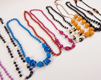 Vintage 1980s Beaded Necklace Set: Retro Statement Costume Jewelry