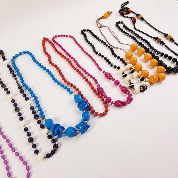 Vintage 1980s Beaded Necklace Set: Retro Statement Costume Jewelry