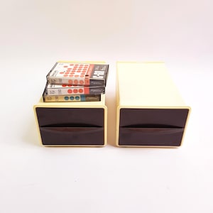 Vintage Cassette tape storage -1980s - storage for 20 tapes- brown - beige
