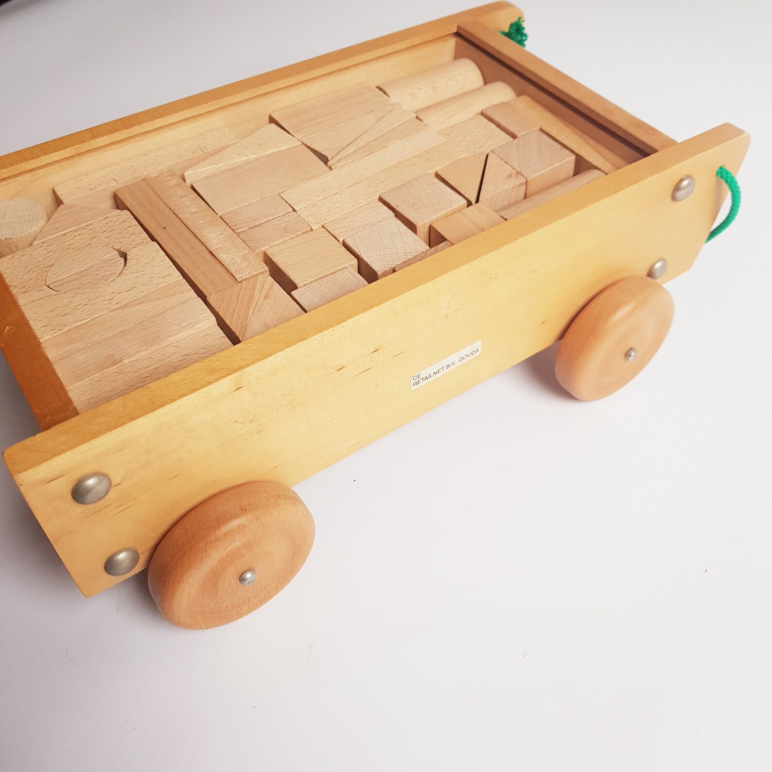 Vintage wooden cart with building blocks waldorf toy Etsy