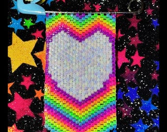 Neon Heart Pattern for Bag Charm, Brooch, Pendant | Peyote Stitch Beadwork | DIY Digital Download