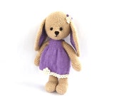 lavender bunny, purple cute bunny, stuffed beige rabbit with elegant lavender dress, girl bunny, amigurumi bunny