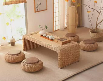 Table basse tatami en rotin tressé à la main
