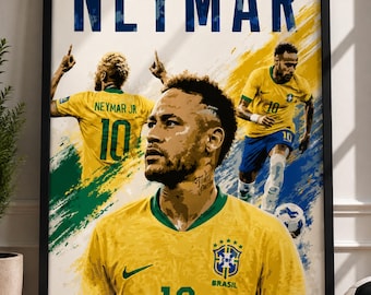 Neymar Jr Poster Print | Brazil Football Wall Art | Soccer Star Artwork | Modern Sports Decor | Football Fan Gift | Neymar Wall Poster