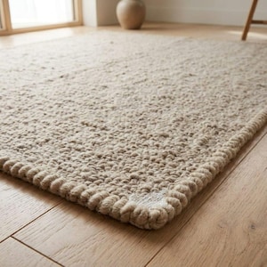 Handwoven Wool Rug, Chunky Loop Area Rug, Natural Beige Handmade Carpet, Scandinavian Japandi Rug, Modern Farmhouse Rug