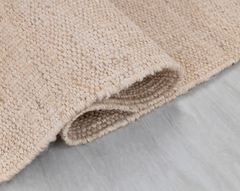 Tapete de juta e lã tecido à mão, decoração boho escandinava, borda natural sem tingimento.