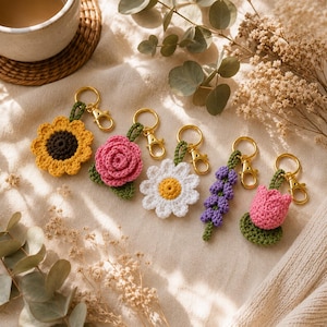 5in1 Crochet Flower Keychain Pattern PDF | Amigurumi Flower Bag Charm (Instant Download) image 9
