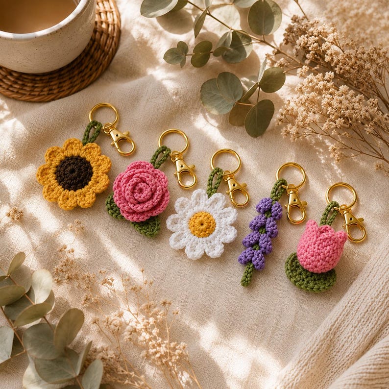 5in1 Crochet Flower Keychain Pattern PDF | Amigurumi Flower Bag Charm (Instant Download) image 9