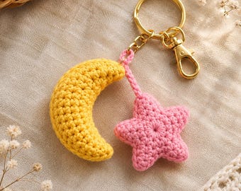 Crochet Moon & Star Keychain Pattern PDF | Celestial Matching Amigurumi Keychains  (Digital Download)