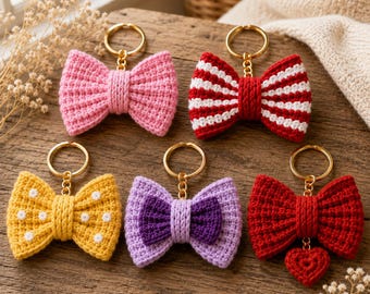 Crochet Bow Keychain Pattern Bundle | 5 Beginner Bag Charm Designs (Digital Download)
