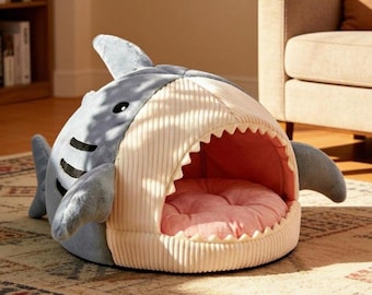 Shark Cat Bed Cozy Nest Soft Plush Cat Hideaway Warm Sleeping Bag for Kittens Indoor Pet Bed