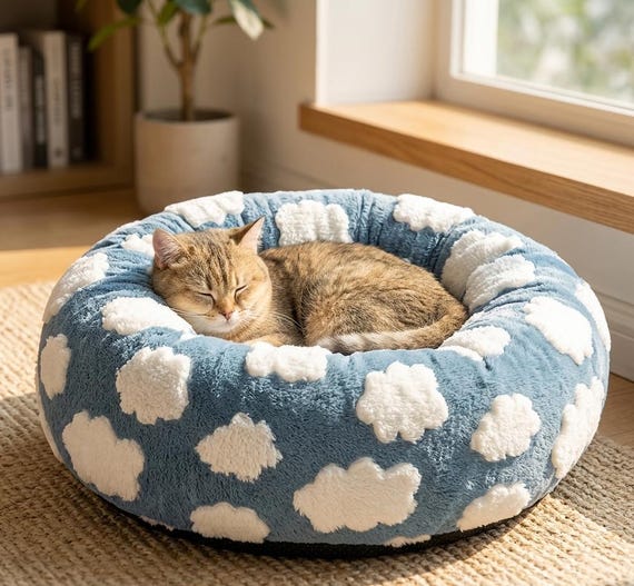 Orthopedic Plush Dog Bed | Round Calming Pet Sofa, Washable Cotton, Non-Slip Bottom