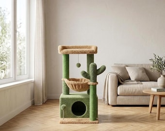 4-in-1 Cat Tree with Condo Hammock & Sisal Scratching Post | Small Indoor Cat Tower with Perch