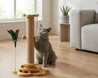 Giocattolo per gatti in legno, tiragraffi, mobile per gatti, giocattolo interattivo per gatti, giocattolo per gatti da interno, tavola tiragraffi, giocattolo resistente per gatti.