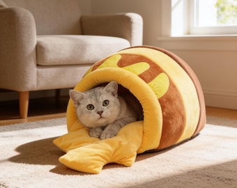 Honey Pot Cat Bed Semi-Enclosed Plush Cat Cave | Warm Cozy Pet Nest for Cats & Small Dogs | Soft Breathable Indoor Pet House
