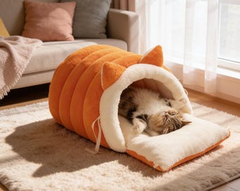 Cat Bed Semi-Enclosed Nest Sleeping Bag Cozy Cat Furniture Plush Indoor Cat Bed Large Size Warm Winter Retreat