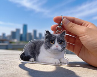 Custom Cat Keychain Personalized Pet Portrait Keychain | Custom Pet Photo Keyring | Cat Memorial Gift for Animal Lovers