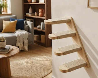 Cat Wall Shelves With Scratching Post Climbing Steps Indoor Cat Furniture Modern Cat Decor Space Saver