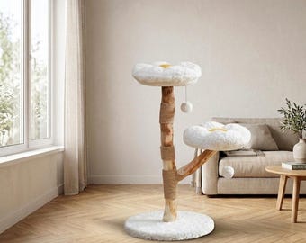 Flower Cat Tree Wooden Cat Tower with Sisal Scratching Posts | Aesthetic Boho Cat Furniture for Indoor Cats | Modern Cat Perch