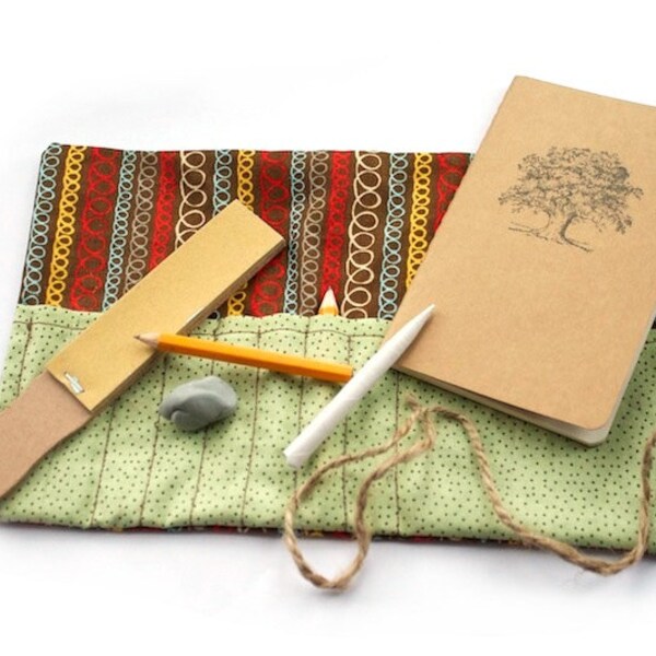 Field Sketchbook Drawing Set - Kids Crayon Roll Up - Travel Sketch Art Kit - Homeschool Nature Study - Pocket Sketching Journal