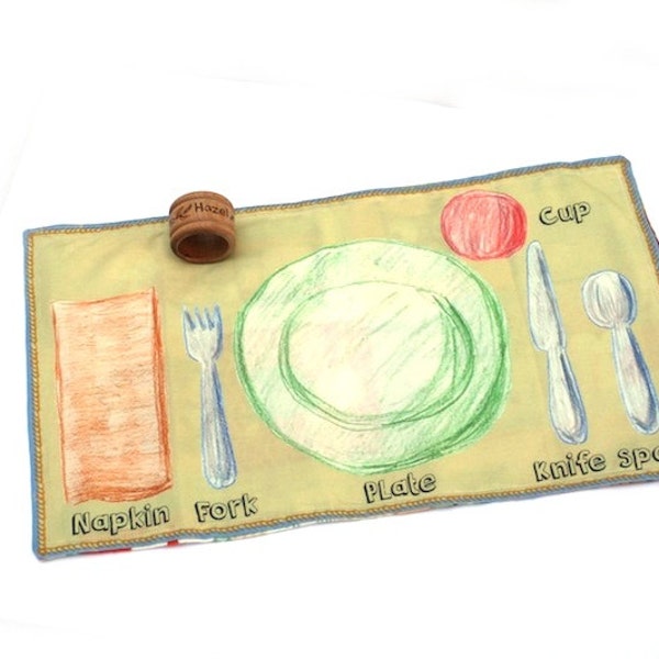 Montessori Placemat - Place setting placemat - Napkin Ring Set - Waldorf Home school - Preschool Table Setting - Placesetting placemat