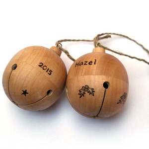 SALE - Personalized Christmas Ornament - Wooden Bell - Baby's First Christmas - Wood Jingle Bell