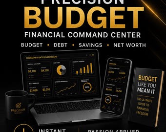 Precision Budget Financial Command Center | Debt Payoff, Savings Goals Tracker (Digital Download)