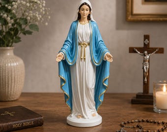 Hand-Painted Virgin Mary Statue - 12cm Open Arms Religious Figurine, Blessed Mother Catholic Home Decor, Sacred Collection Remembrance