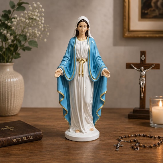 Hand-Painted Virgin Mary Statue - 12cm Open Arms Religious Figurine, Blessed Mother Catholic Home Decor, Sacred Collection Remembrance