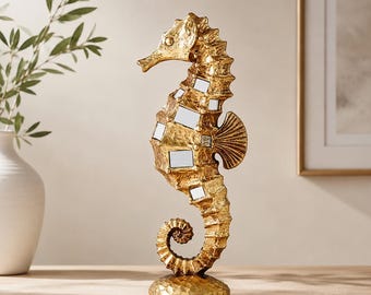 Modern Luxury Lens Hippocampus Resin Ornament - Abstract Seahorse Animal Sculpture, Elegant Living Room Porch Desktop Decoration