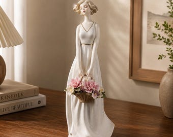 Elegant European Ceramic Beauty Figurine - Classic Western Porcelain Woman Sculpture, Romantic Home Decor & Wedding Gift