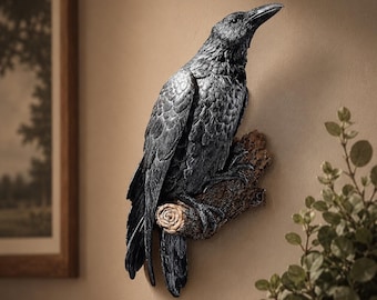 Raven Resin Statue - Realistic Crow Bird Sculpture, Weatherproof Outdoor Courtyard Garden Decoration, Creative Halloween Prop