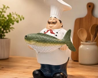 Hand-Painted Resin Chef Statue - Creative Culinary Themed Figurine, Charming Kitchen Centerpiece & Restaurant Table Decoration