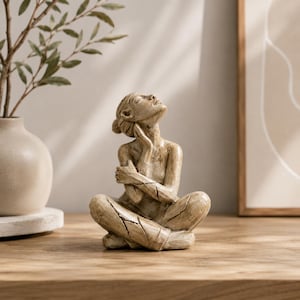 Rustgevend zittend beeldje - Kalm, reflecterend harsbeeldje, vredig accent voor bureau en tuin, zen-decoratie voor op kantoor
