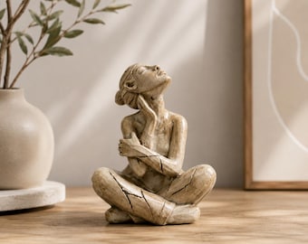 Serene Mindful Sitting Figurine - Calm Reflective Resin Figurine, Peaceful Desk & Garden Accent, Zen Office Tabletop Ornament