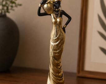 Retro African Ethnic Style Black Women Statue - Creative Resin Craftsmanship Ornament, Tribal Character Figurine for Living Room TV Cabinet