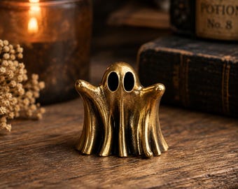 Punk Brass Halloween Ghost Small Statue - Vintage Miniature Figurine, Spooky Desktop Decoration Craft, Retro Ghost Sculpture Ornament