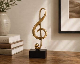 Musical Note Figurines - Golden Resin Melody Sculpture, Elegant Desk Piano TV Cabinet Ornament, Luxury Souvenir for Home Office