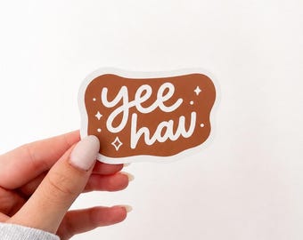 Yeehaw Western Brown Boho Cowgirl Vinyl Sticker | Waterproof | Weatherproof | Waterbottle Sticker